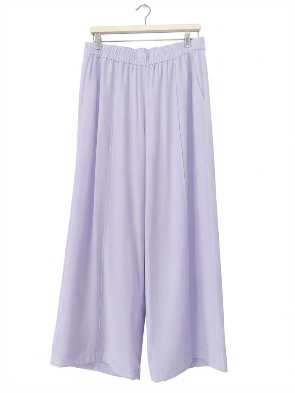 Eileen Fisher Soft Lavender Silk Pull-On Wide Pants Sz M Elastic Waist Feminine - Picture 2 of 6